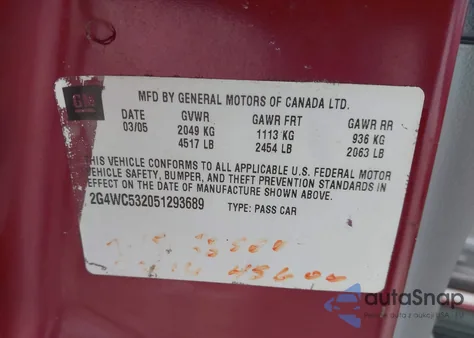 2005 Buick Lacrosse Cx from USA, damaged, VIN 2G4WC532051293689